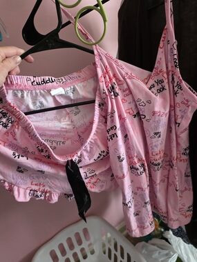 Cuddl Duds Pink Heart & Script Camisole and Short Sleep Set